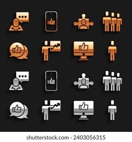 Setzen Sie Teamleiter, User Group, Head Jagd, Hand like, Projekt Team-Base, Speech Blase Chat und Symbol. Vektorgrafik