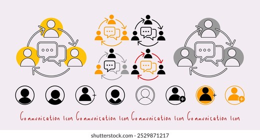 Set of team work, add, communication icon, sign, symbol outline style for management business vector illustration design.