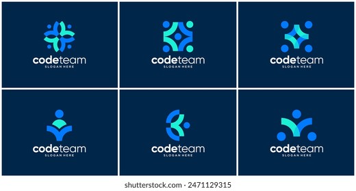 Set of team work code logo design template.