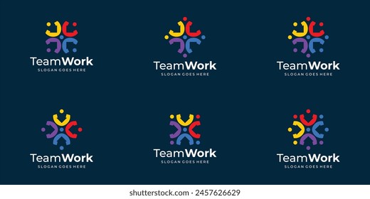 Set of Team Work Logo. Community, Friendship, Teamwork, People Connectivity, Unity Logo Design Inspiration.