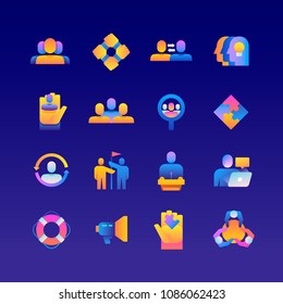 Set of Team Work. Vector Gradient Icons. Editable Color. 48x48 Pixel. Include such Themes as Communication, Partnership, Cooperation and more. #1