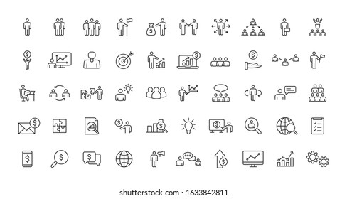 Set of Teamwork and Business people web icons in line style. Team Work, people, support, business. Vector illustration.