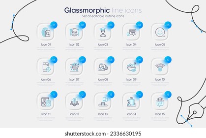 Conjunto de gráficos de Teamwork, iconos de línea de teléfono Seo y medios sociales para aplicación web. Radiador, Calorías, Inspeccionar iconos. Consejos rápidos, Vip internet, Pancartas de ensalada. Sonrisa, wifi de 5g, carrito de verduras. Vector