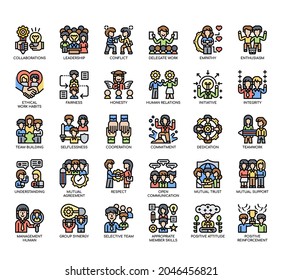 Set of Teamwork And Cooperation thin line and pixel perfect icons for any web and app project. 