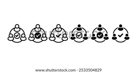 set of teamwork group people with check sign round circle arrow icon symbol vector design black white color simple illustration isolated