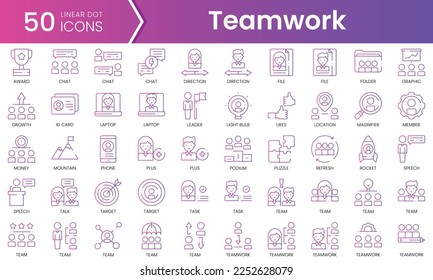 Conjunto de iconos de trabajo en equipo. Conjunto de iconos de estilo de degradado. Ilustración vectorial