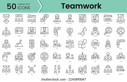 Conjunto de iconos de trabajo en equipo. Conjunto de iconos de estilo de arte de línea. ilustración vectorial