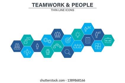 Set of Teamwork icons in line style. Team Work, people, support, business. Vector illustration