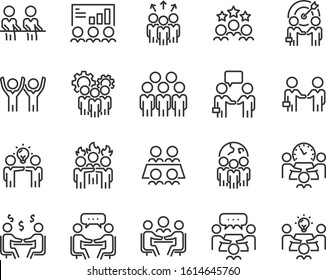 set of teamwork icons, meeting, group, working, training