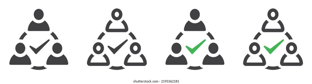 Set von Teamwork-Symbolen. Partner, Gruppe, Gemeinschaft, Benutzer mit Prüfzeichen, Einheit. Symbol für Zusammenarbeit, Vektorgrafik.