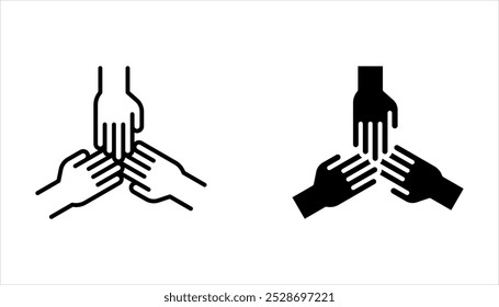 Conjunto de iconos de trabajo en equipo. símbolo de solidaridad, colaboración, manos de unidad. Asociación, amistad de negocios sobre fondo blanco