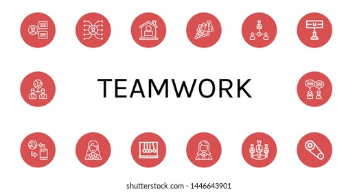 Set of teamwork icons such as Team, Skill, User, Connectivity, Collaboration, Home team, Communication, Businesswoman, Newtons cradle, Manager, Gear, Connection, Teamwork , teamwork