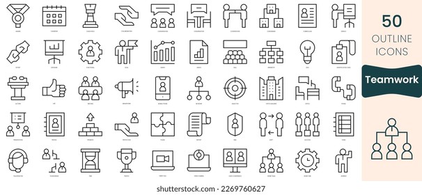 Set of teamwork icons. Thin linear style icons Pack. Vector Illustration