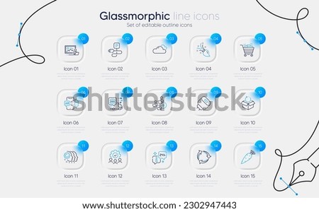 Set of Teamwork, Info and Food delivery line icons for web app. Augmented reality, Return package, Brush icons. Carrot, Charging adapter, Shopping cart signs. Charging parking, Add team. Vector
