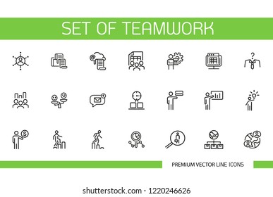 Set of Teamwork Line Icons. Networking, analysis, finance, global business. Career concept. Can be used for cooperation, management, marketing