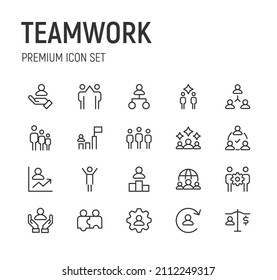 Set of teamwork line icons. Premium pack of signs in trendy style. Pixel perfect objects for UI, apps and web. 