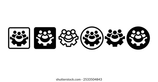 set of teamwork management group people icon symbol sign vector design black white color illustration collection isolated