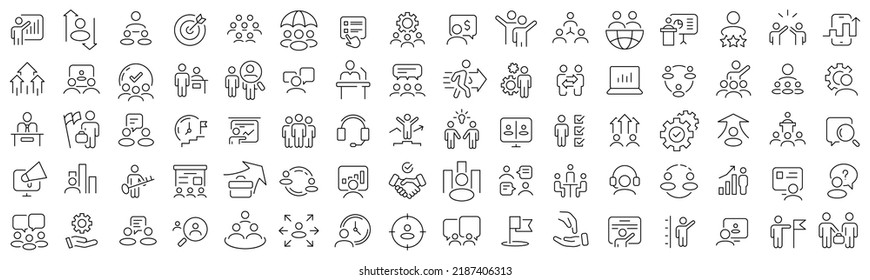 Set of teamwork and management line icons. Collection of black linear icons