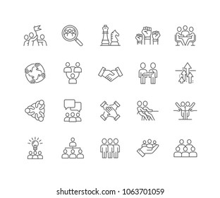 Set of Teamwork outline icons isolated on white background.
