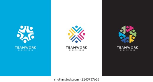 conjunto de diseños de logotipo de la comunidad de personas en equipo