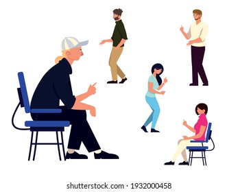 Teamwork-Personen, die sich in Gruppen aufteilen, die stehende Zeichen setzen Vektorgrafik