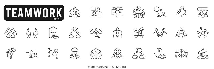 Set of teamwork related line icons. Meeting, cooperation, together, support etc. Set 3