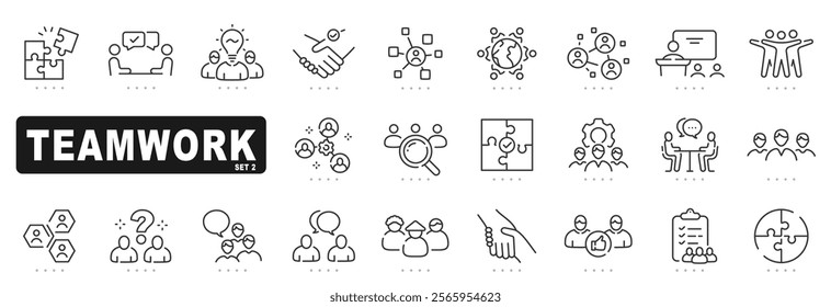 Set of teamwork related line icons. Together, partnership, cooperation etc. Editable stroke. Set 2