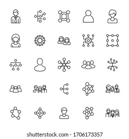 Conjunto de iconos de línea vectorial relacionados con el trabajo en equipo. Paquete de símbolos lineales Premium. Ilustración vectorial aislada en un fondo blanco. Símbolos web para sitios web y aplicaciones móviles. Diseño moderno. 