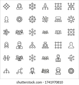 Set of teamwork related vector line icons. Premium linear symbols pack. Vector illustration isolated on a white background. Web symbols for web sites and mobile app. Trendy design. 