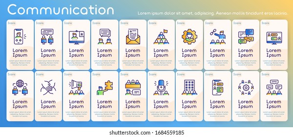 Conjunto de iconos lineales vectoriales relacionados con el trabajo en equipo.Concepto de comunicación. Cooperación, colaboración, equipo, reunión, conexión y trabajo de trabajo. Empleo en una empresa