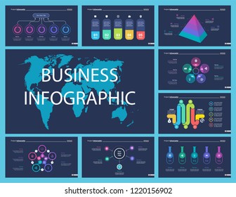 Set of teamwork and statistics concept infographic charts. Business diagrams for presentation slide templates. For corporate report, advertising, banner and brochure design.