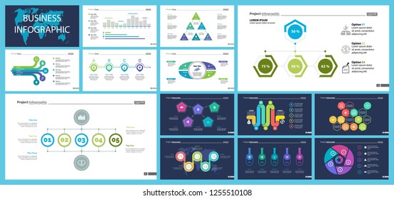 Set of teamwork and statistics concept infographic charts. Business diagrams for presentation slide templates. For corporate report, advertising, banner and brochure design.