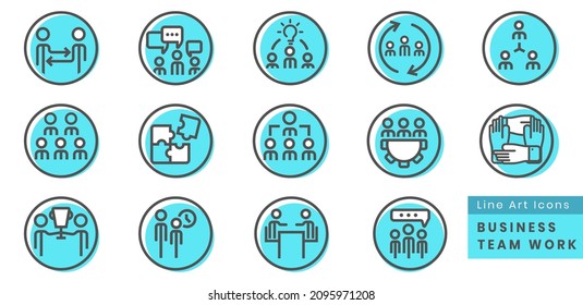 Set of teamwork or team work icon and business collaboration colour icon.