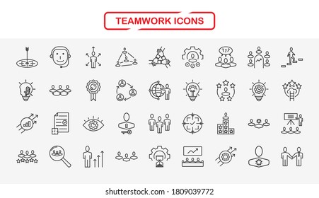 Set of Teamwork vector line icons. For mobile concepts, web apps, UI UX. Vector Illustration.