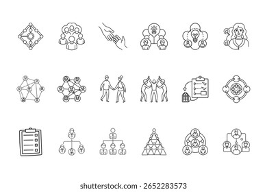 Definir ícones da Web de trabalho em equipe representando conceitos de conexão de colaboração pessoas de rede