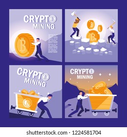 set of teamworkers crypto mining bitcoins