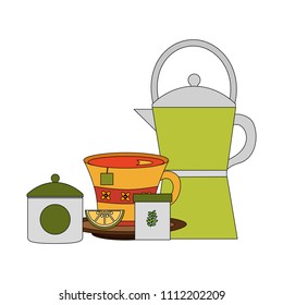 set teapot with cup isolated icon