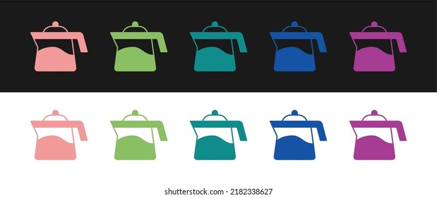 Set Teapot icon isolated on black and white background.  Vector