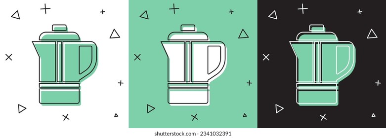 Set Teapot icon isolated on white and green, black background.  Vector