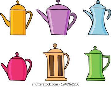 Set of teapot icon. Tea symbol. Flat Vector illustration.