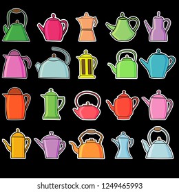 Set of teapot icon. Tea symbol. Flat Vector illustration.