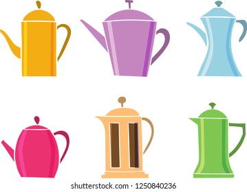 Set of teapot icon. Tea symbol. Flat Vector illustration.
