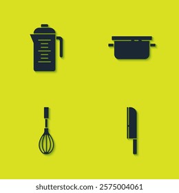 Set Teapot, Knife, Kitchen whisk and Cooking icon. Vector