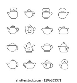 Set of teapot Related Vector Line Icons. Contains such Icons as tea, coffee, kettle, dishes and etc. - Vector 