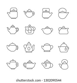 Set of teapot Related Vector Line Icons. Includes such Icons as kitchen appliances, tea, Breakfast, coffee and more. - Vector