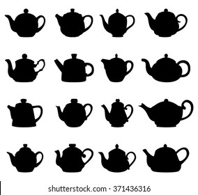 Set of teapot silhouettes, vector illustration