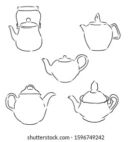 Set of teapot sketch, vector illustration 