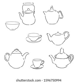 Set of teapot sketch, vector illustration 