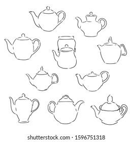 Set Of Teapot Sketch, Vector Illustration 