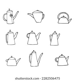 Set of teapot sketch vector illustration hand drawing